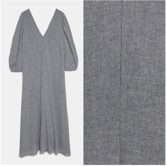 Zara Wool Blend Midi Dress Grey Size: S - Picture 4 of 6